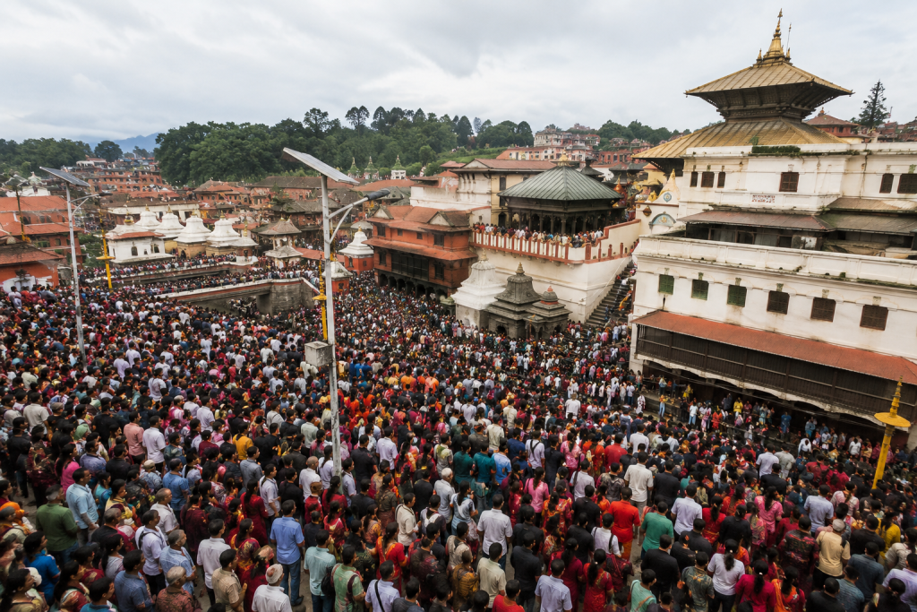 साउनको पहिलो सोमबार पशुपतिनाथ मन्दिरमा दर्शनका लागि लागेको भक्तजनहरूको भीड
