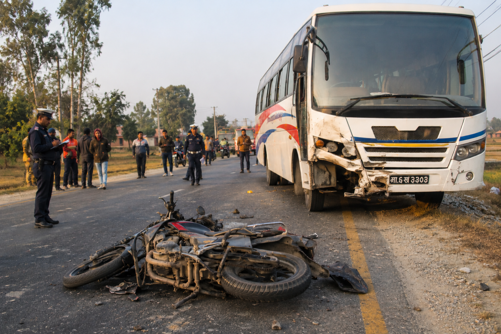 कपिलवस्तु बस–मोटरसाइकल दुर्घटनाको सांकेतिक दृश्य