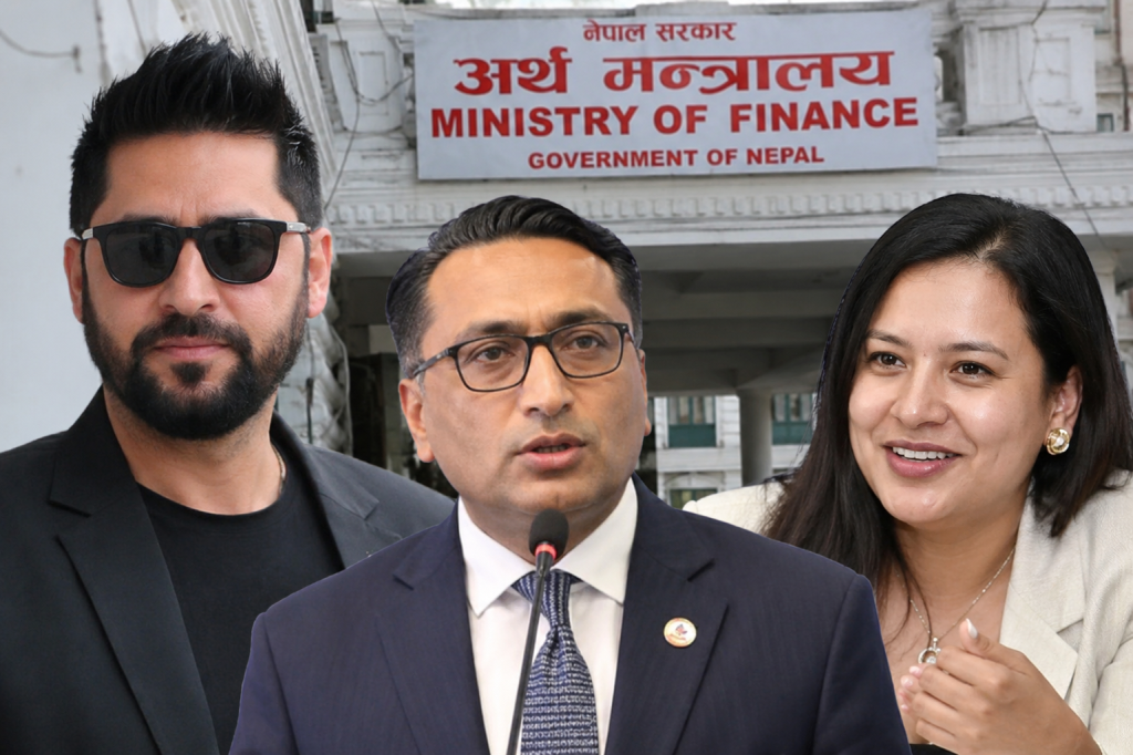 प्रधानमन्त्री बालेन्द्र शाह, अर्थमन्त्री स्वर्णिम वाग्ले र विदुषी राणासँग सम्बन्धित राजनीतिक घटनाक्रमको प्रतिनिधिमूलक दृश्य