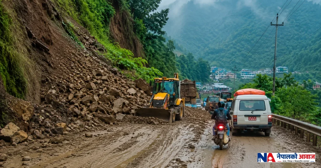 वर्षा र पहिरोले देशभर यातायात प्रभावित, विभिन्न राजमार्गमा आवागमन रोकियो