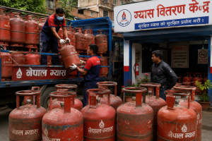 नेपालमा एलपी ग्यास सिलिन्डर आपूर्ति तथा वितरणको प्रतिनिधिमूलक दृश्य