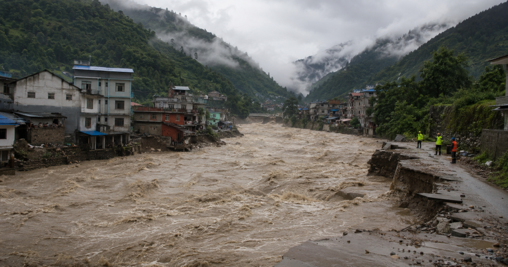 तिब्बतबाट आएको आकस्मिक बाढीले प्रभावित रसुवाको टिमुरे र भोटेकोशी नदी क्षेत्र