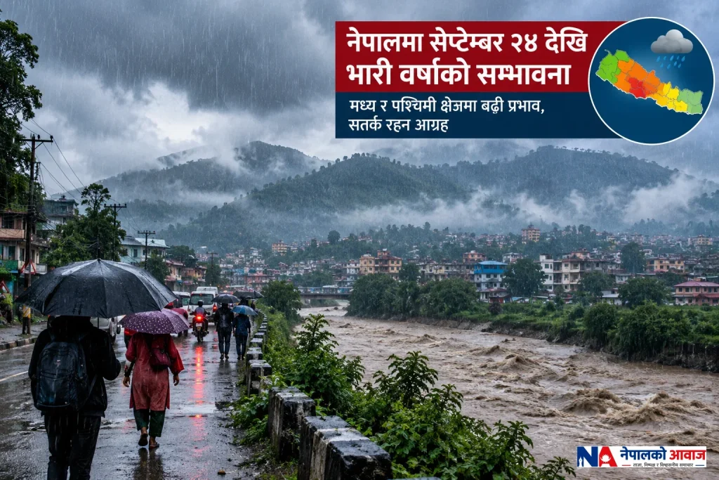 नेपालमा सेप्टेम्बर २४ देखि भारी वर्षाको सम्भावना, सतर्क रहन आग्रह
