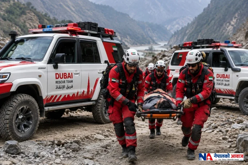🇦🇪🤝🇳🇵 दुबई प्रहरीको विशेष उद्धार टोली नेपालमा, रसुवामा खोज तथा उद्धार सुरु काठमाडौं, ७ सेप्टेम्बर २०२६।