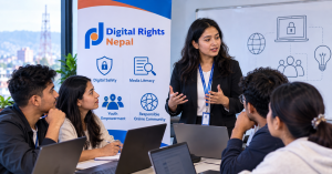 डिजिटल अधिकार, अनलाइन सुरक्षा र मिडिया साक्षरतासम्बन्धी तालिममा सहभागी नेपाली युवाहरू