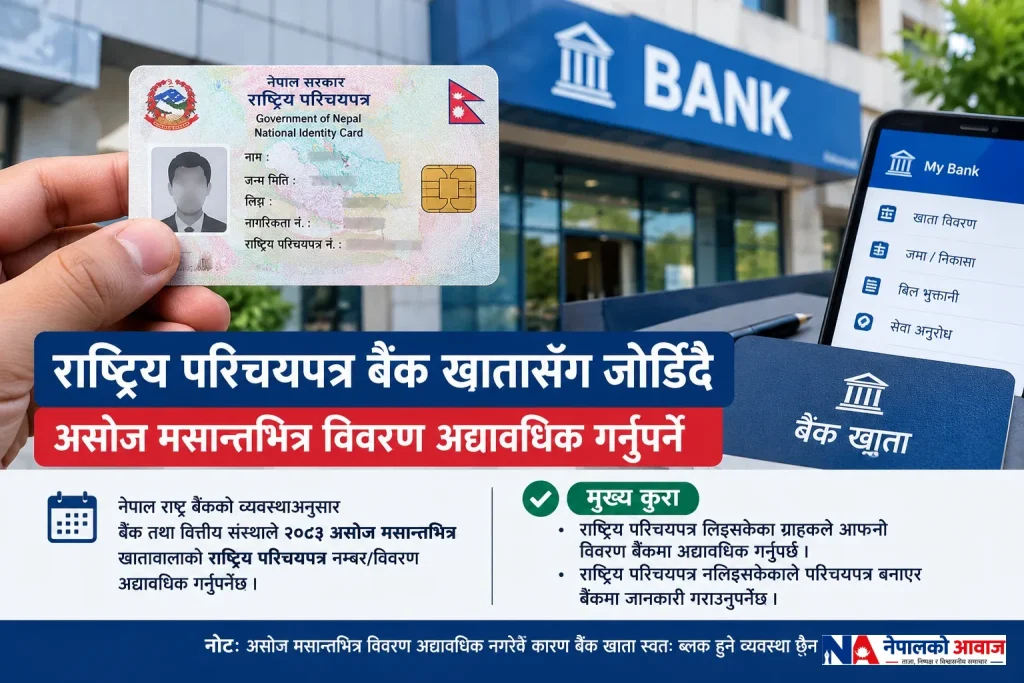 राष्ट्रिय परिचयपत्र बैंक खातासँग जोडिँदै, असोज मसान्तभित्र विवरण अद्यावधिक गर्नुपर्ने
